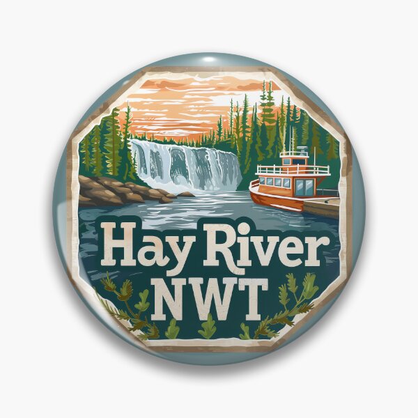 Item preview, Hay River Northwest Territories Waterfall, NWT Travel Badge, Hay River Canada Landscape Art designed and sold by meganohm.