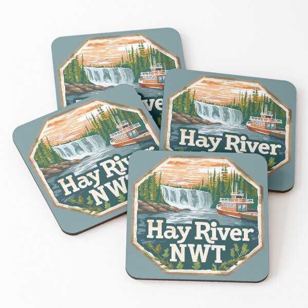Item preview, Hay River Northwest Territories Waterfall, NWT Travel Badge, Hay River Canada Landscape Art designed and sold by meganohm.