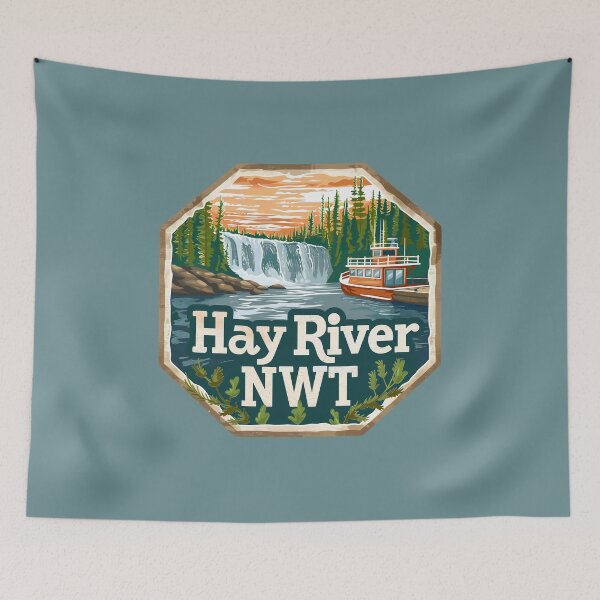 Item preview, Hay River Northwest Territories Waterfall, NWT Travel Badge, Hay River Canada Landscape Art designed and sold by meganohm.