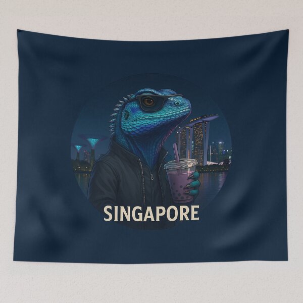 Item preview, Lizard with bubble tea in Singapore designed and sold by VisionsOfCities.