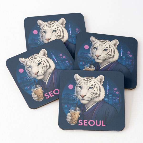 Item preview, White tiger in Seoul at night designed and sold by VisionsOfCities.