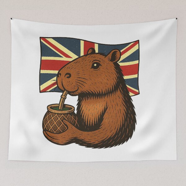 Item preview, Cute Capybara Drinking Yerba Mate – United Kingdom Flag Edition designed and sold by flamini.