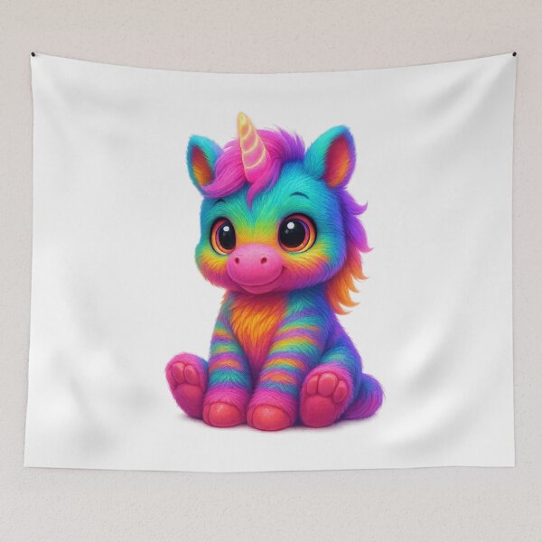 Item preview, Neon Unicorn 3D – Cute Fluffy Rainbow Plush with Glowing Horn designed and sold by MK-WOOD.