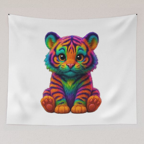Item preview, Neon Tiger 3D – Cute Colorful Plush Cub with Big Eyes designed and sold by MK-WOOD.