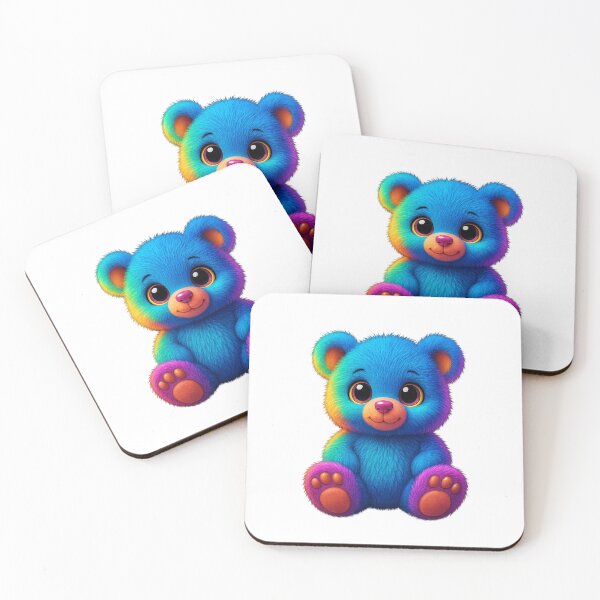 Item preview, Cute Neon Teddy Bear 3D – Fluffy Plush, Big Eyes, Rainbow Colors designed and sold by MK-WOOD.