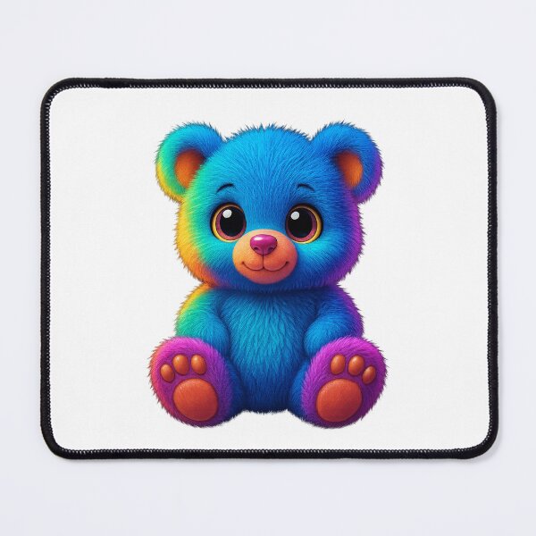 Item preview, Cute Neon Teddy Bear 3D – Fluffy Plush, Big Eyes, Rainbow Colors designed and sold by MK-WOOD.