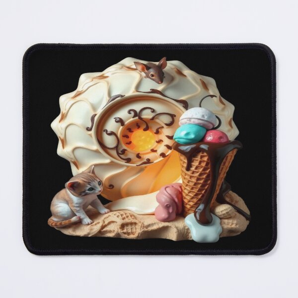 Item preview, Curious Kitten and Greedy Ice Cream – Ceramic Fantasy Sculpture with Mouse and Waffle Cone designed and sold by Ralek.