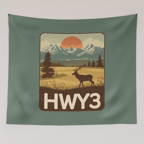 Item preview, Highway 3 Canada Landscape, HWY 3 Elk and Prairie Art, Sunset Road Trip Design designed and sold by meganohm.