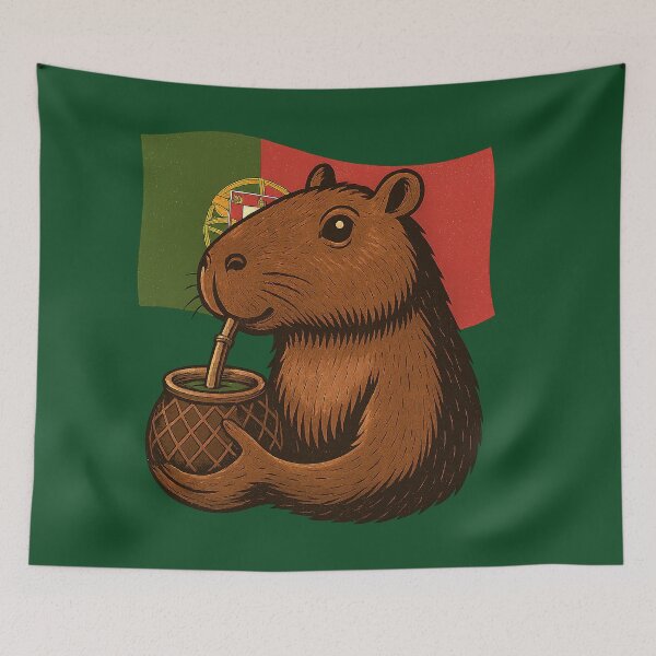 Item preview, Cute Capybara Drinking Yerba Mate – Portugal Flag Edition designed and sold by flamini.