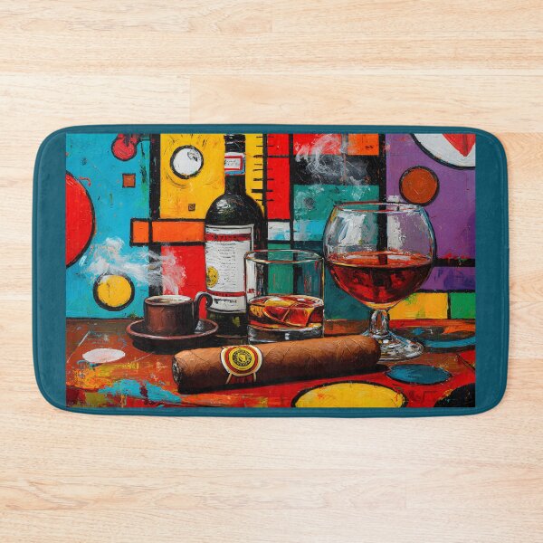 Item preview, Indulgence in Color - Coffee Whiskey Wine and Cigar Set Against Bold Geometric Energy designed and sold by OlfactoART Studio.