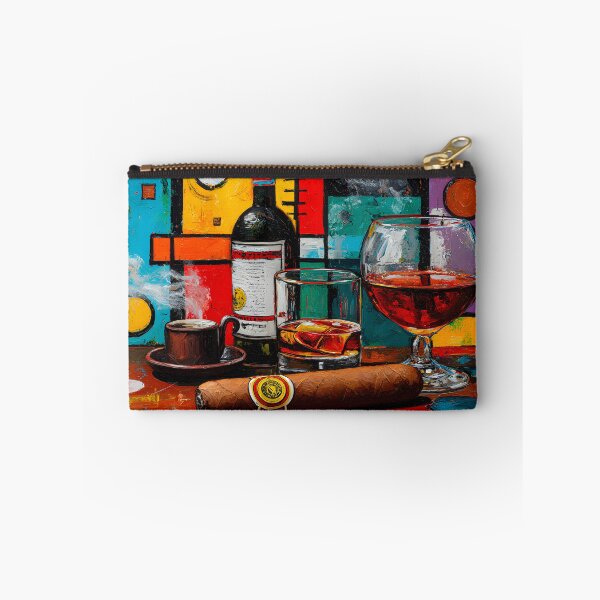 Item preview, Indulgence in Color - Coffee Whiskey Wine and Cigar Set Against Bold Geometric Energy designed and sold by OlfactoART Studio.