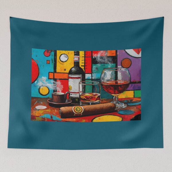Item preview, Indulgence in Color - Coffee Whiskey Wine and Cigar Set Against Bold Geometric Energy designed and sold by OlfactoART Studio.