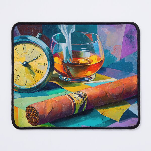 Item preview, Whisky Reflections - A Smoking Cigar and Vintage Clock Framed in Bold Geometric Elegance designed and sold by OlfactoART Studio.