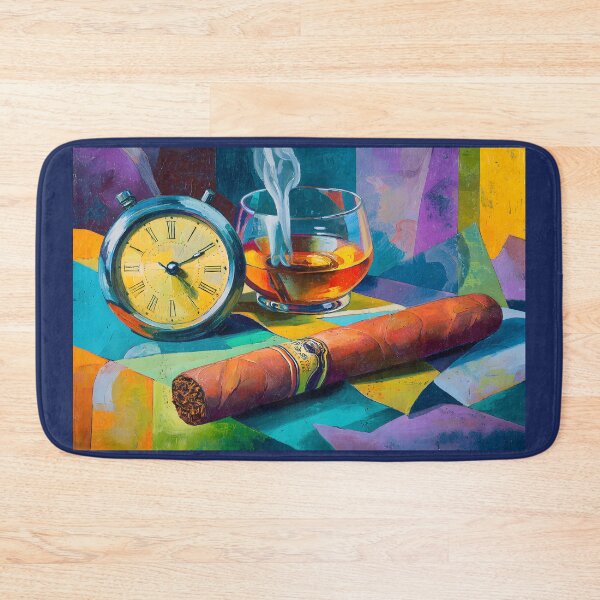 Item preview, Whisky Reflections - A Smoking Cigar and Vintage Clock Framed in Bold Geometric Elegance designed and sold by OlfactoART Studio.