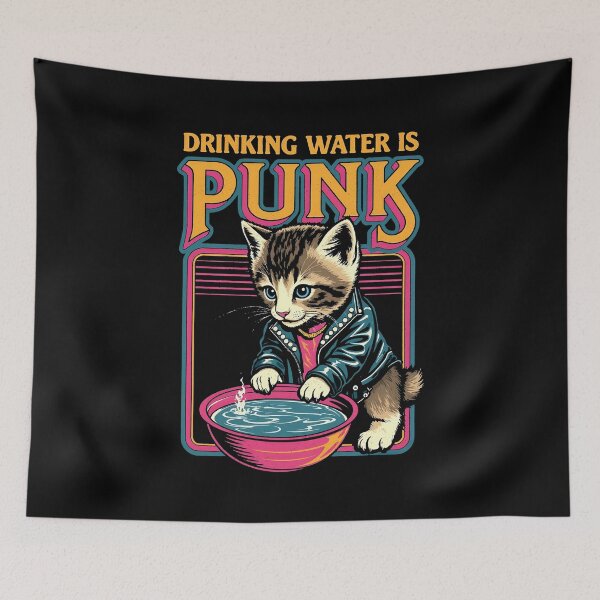 Item preview, Drinking Water is Punk - Funny Kitten & Health Design designed and sold by Vintagenaut Co..