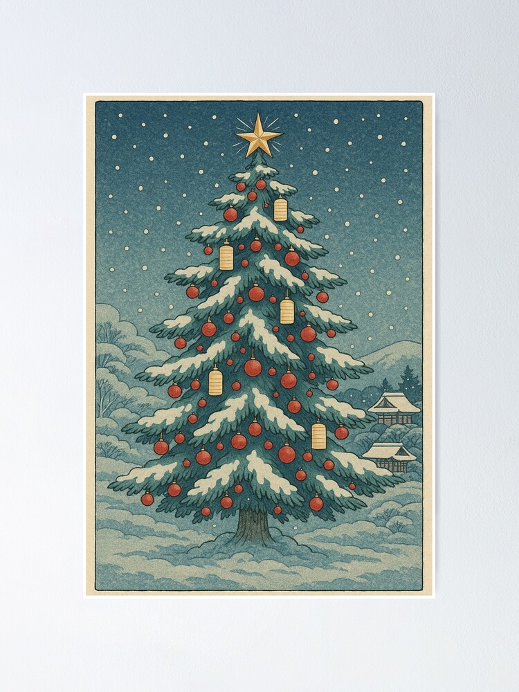 Ukiyo-e Edo Style Christmas Tree – Japanese Woodblock Holiday