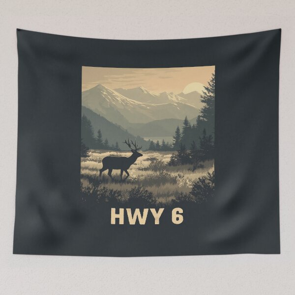Item preview, HWY 6 Canada Misty Landscape, Highway 6 Elk Scene, Mountain Sunrise Travel designed and sold by meganohm.