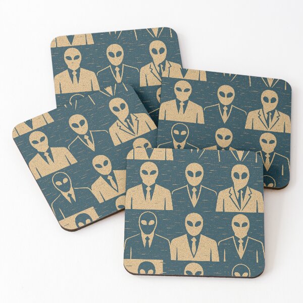 Item preview, Alien Businessmen Pattern in Retro Woodcut Style designed and sold by weirdfishes123.