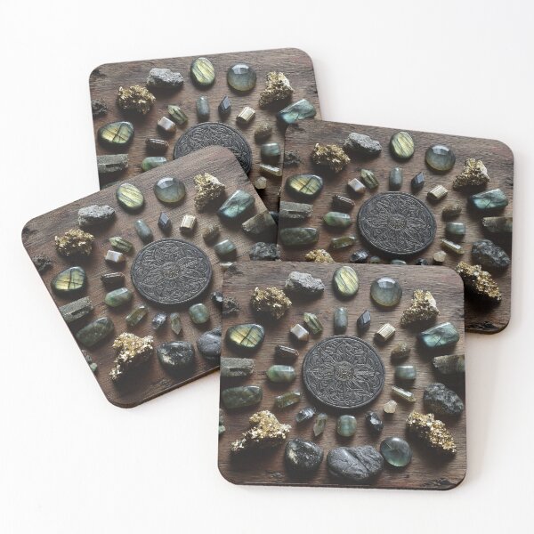 Item preview, dark gemstone crystals in golden ratio grid designed and sold by EarthenEmbers.