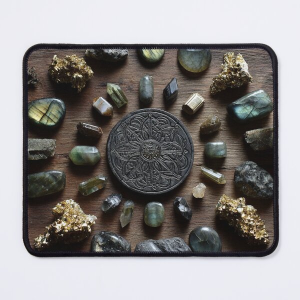 Item preview, dark gemstone crystals in golden ratio grid designed and sold by EarthenEmbers.