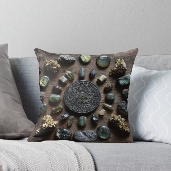 Item preview, dark gemstone crystals in golden ratio grid designed and sold by EarthenEmbers.