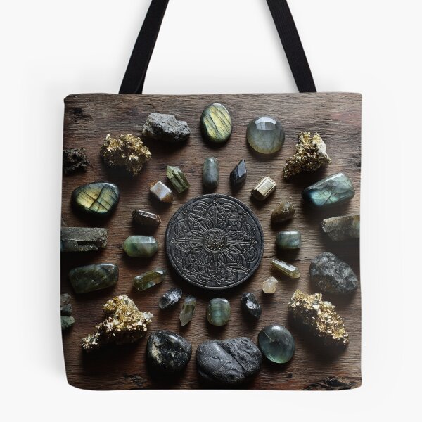 Item preview, dark gemstone crystals in golden ratio grid designed and sold by EarthenEmbers.