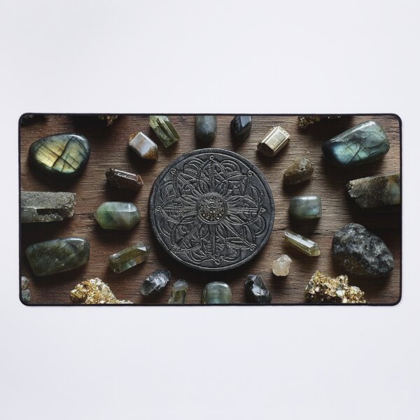 Item preview, dark gemstone crystals in golden ratio grid designed and sold by EarthenEmbers.