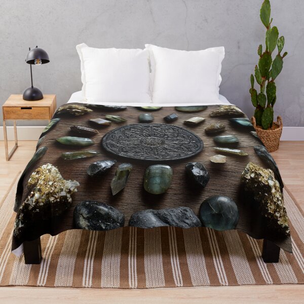 Item preview, dark gemstone crystals in golden ratio grid designed and sold by EarthenEmbers.