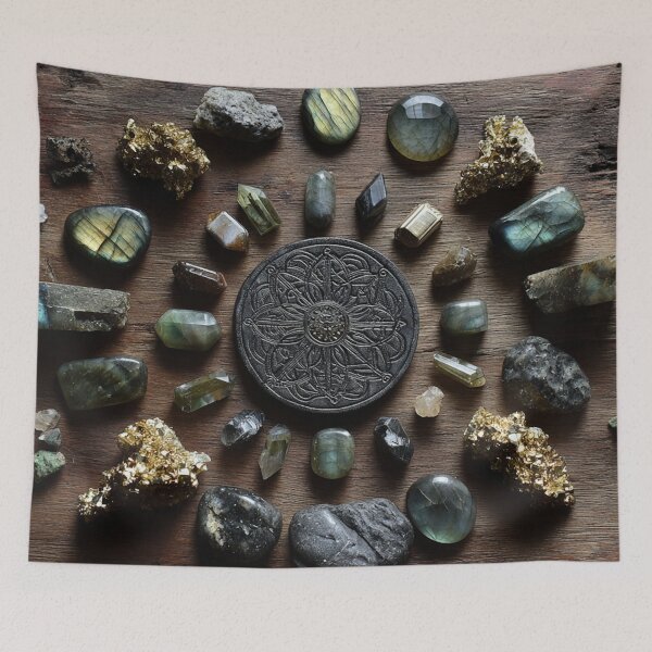 Item preview, dark gemstone crystals in golden ratio grid designed and sold by EarthenEmbers.