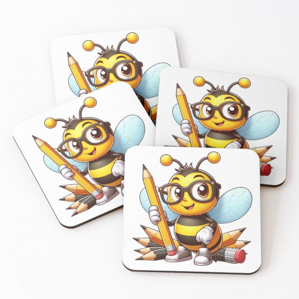 Item preview, Smart bee sitting next to pencils designed and sold by JonysCreativeDesigns.