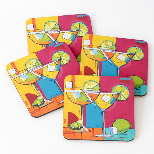 Item preview, Martini Glass Duo - A Festive Abstract Mosaic of Color Citrus and Modern Celebration designed and sold by OlfactoART Studio.