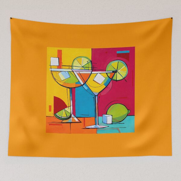 Item preview, Martini Glass Duo - A Festive Abstract Mosaic of Color Citrus and Modern Celebration designed and sold by OlfactoART Studio.