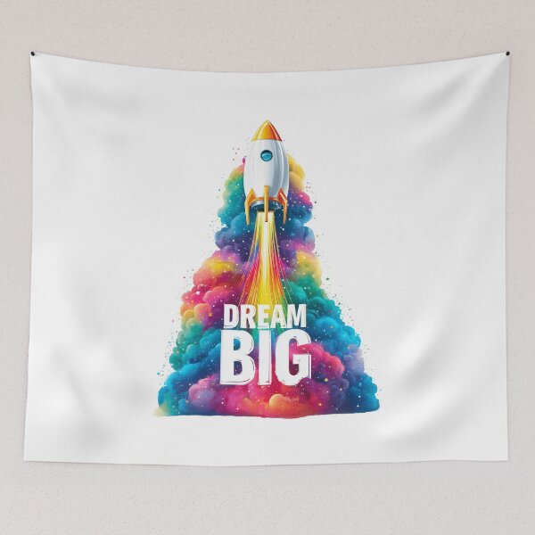 Item preview, Dream Big Rocket Poster – Rainbow Blast Off Art Print designed and sold by VisionaryVeils.