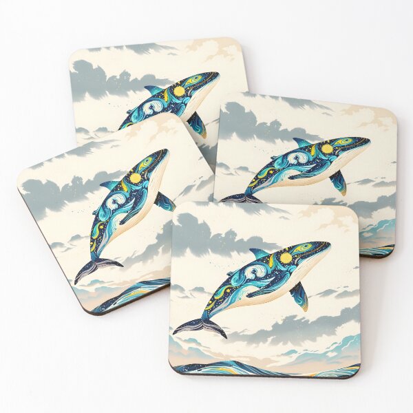 Item preview, Celestial whale flying fantasy art watercolor designed and sold by Ledsor.