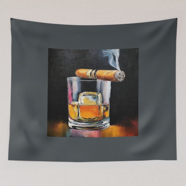 Item preview, Savor the Moment - A Vibrant Abstract Celebration of Whiskey Cigar and Sophisticated Relaxation designed and sold by OlfactoART Studio.