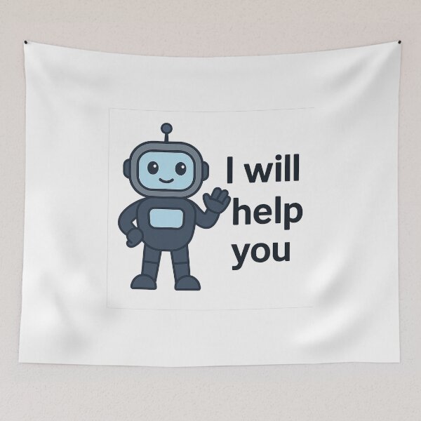 Item preview, Friendly Robot Sticker – I Will Help You | Cute AI Assistant Design designed and sold by TypoVibeStudio.