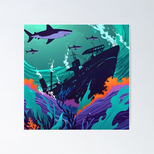 Item preview, Sunken ship sharks seabed designed and sold by Ledsor.
