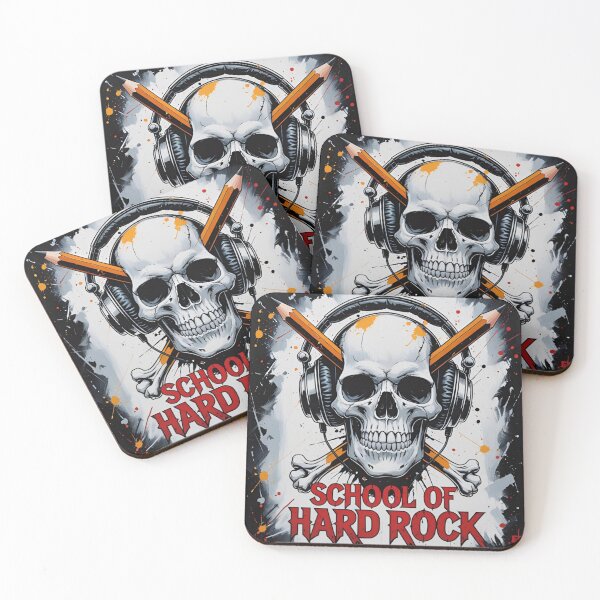 Item preview, School of Hard Rock – Skull with Headphones & Pencils Heavy Metal T-Shirt designed and sold by GrafteesGlow.