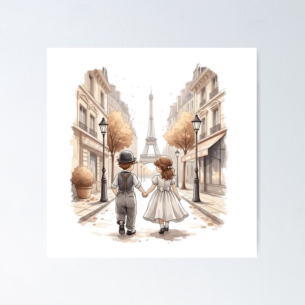 Artikelvorschau, Regenspaziergang in Paris – Romantische Aquarell-Clipart (Junge & Mädchen, Nacht, Regen, Vintage-Stil) entworfen und verkauft von ATLANTICSHOOP.