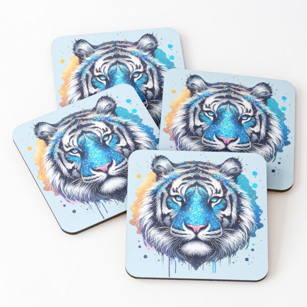 Item preview, Sparkling Blue White Tiger Head Portrait designed and sold by EmeraldeaArt.