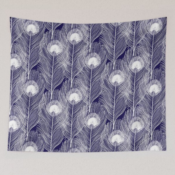 Item preview, white peacock feathers on midnight blue designed and sold by kobyakov.