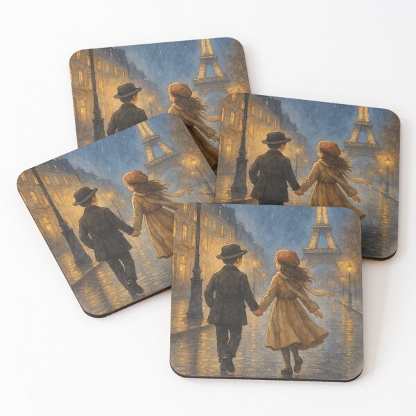 Item preview, Rainy Walk in Paris - Romantic Watercolor Clipart (Boy & Girl, Night, Rain, Vintage Style) designed and sold by ATLANTICSHOOP.