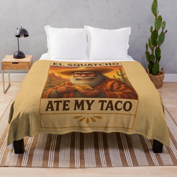 Aperçu de l'œuvre El Squatcho a mangé mon taco drôle Sombrero Taco Humour créée et vendue par ArtFromBeyond.