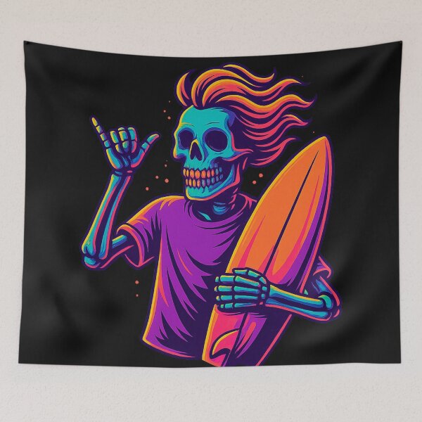 Item preview, Neon Skeleton Surfer – Eternal Wave Rider designed and sold by Qopta.