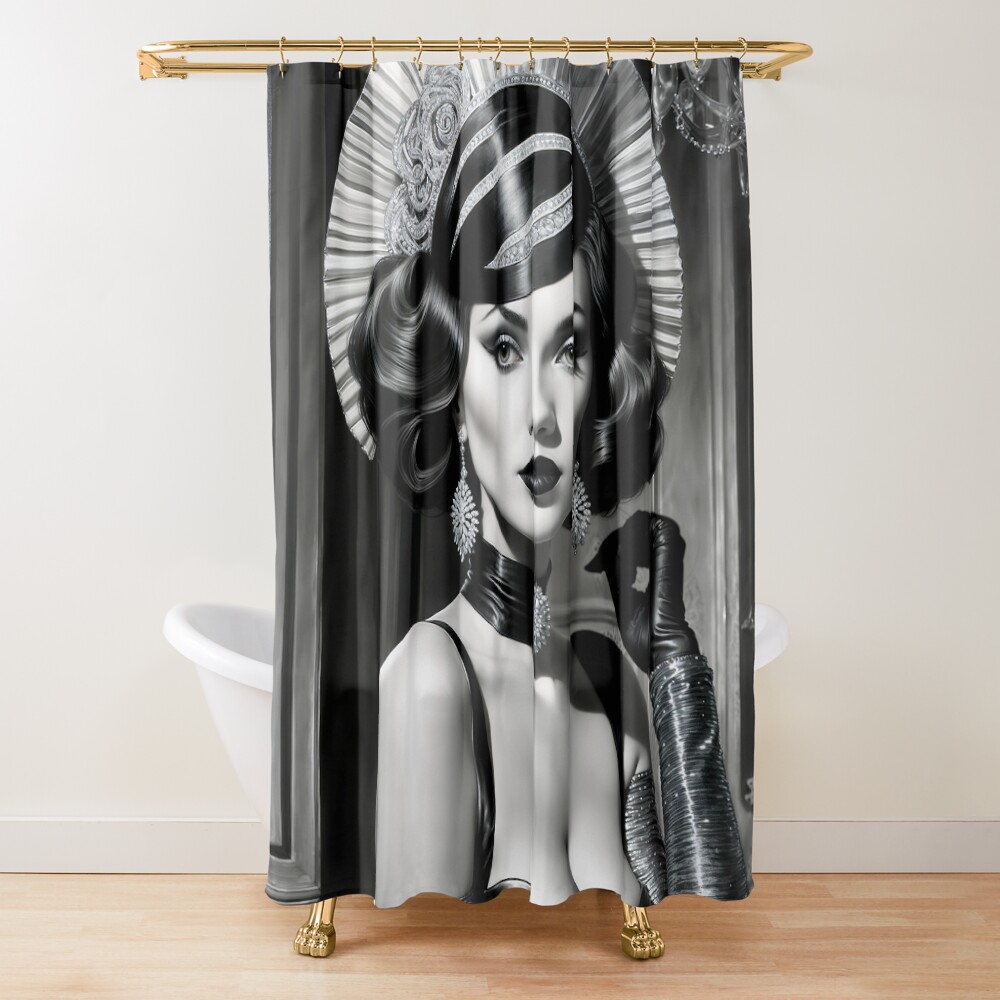 Enigmatic Art Deco Portrait Of The Timeless Beauty Lynphaea Captivating AI Concept Art by Xzendor7 Decorative Art Print Shower Curtain