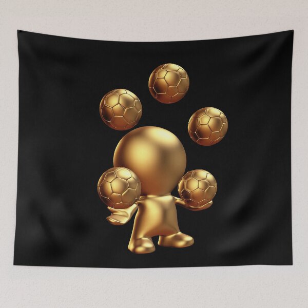 Item preview, cute golden man juggling five soccer balls designed and sold by DottedYeti.