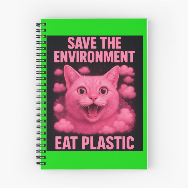 Item preview, Funny Pink Cat Meme – Save the Environment Eat Plastic designed and sold by LunaSpellStudio.
