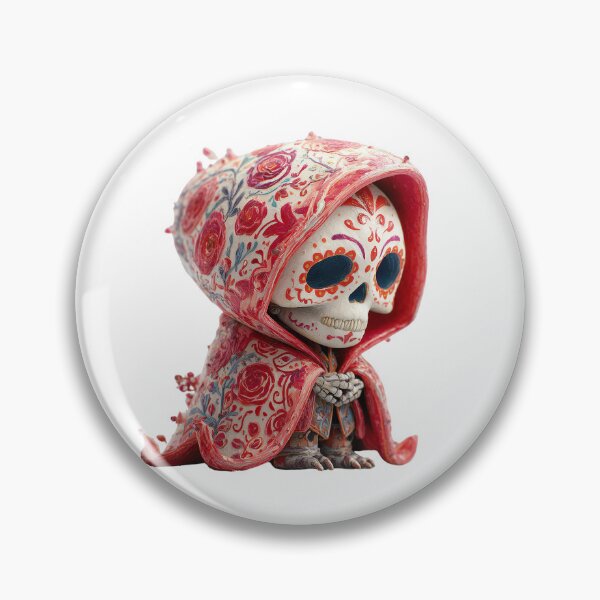 Item preview, Mictecacihuatl Chibi – Cute Goddess of Death in Red Hood | Día de los Muertos Sugar Skull Art designed and sold by GoldenChiArt.
