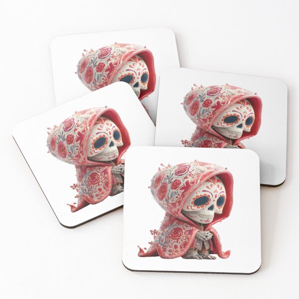 Item preview, Mictecacihuatl Chibi – Cute Goddess of Death in Red Hood | Día de los Muertos Sugar Skull Art designed and sold by GoldenChiArt.