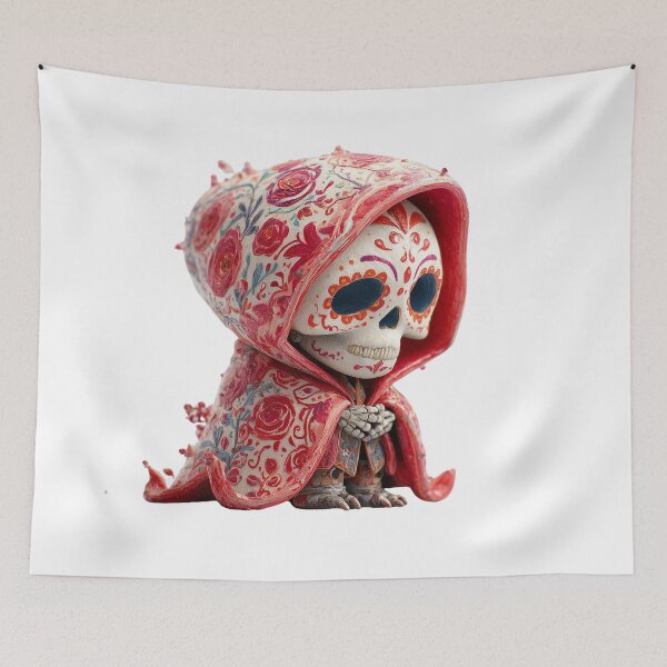Item preview, Mictecacihuatl Chibi – Cute Goddess of Death in Red Hood | Día de los Muertos Sugar Skull Art designed and sold by GoldenChiArt.